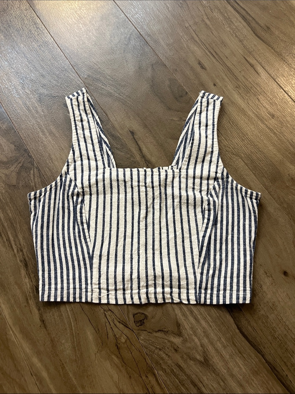 Thread & Supply Navy and White Striped Square-Neck Crop Top